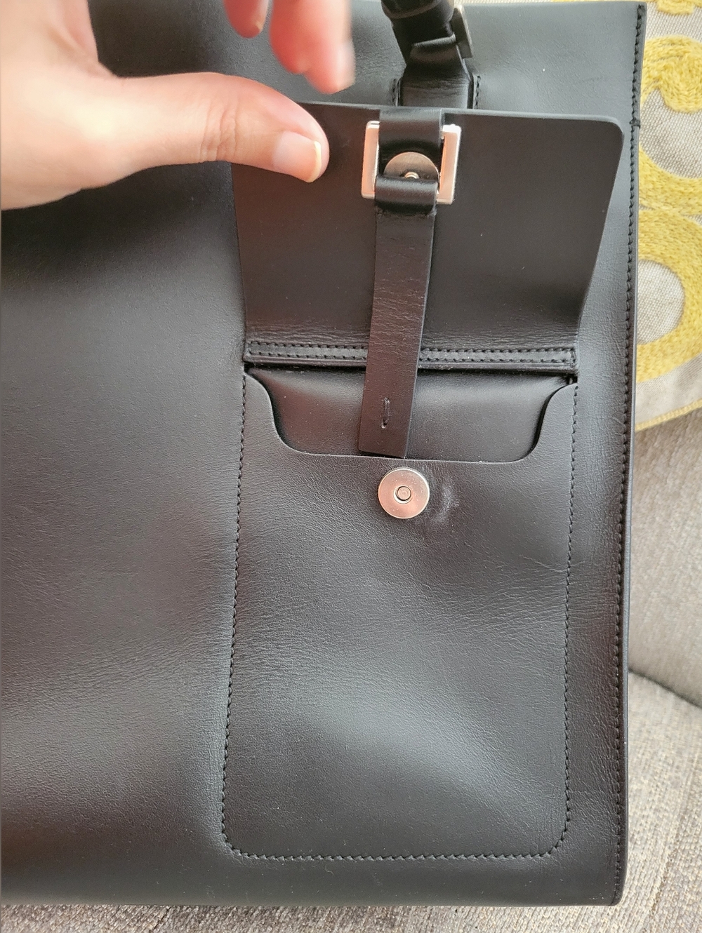 Prada Black Leather Tote Bag with Front Pocket - Picture 10 of 15